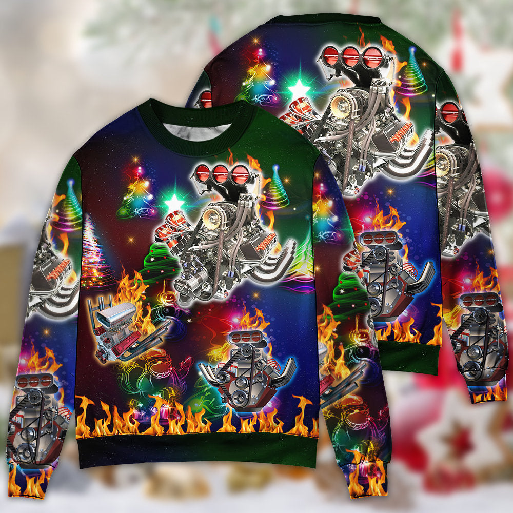 Hot Rod Christmas Tree Fire Sweater For Winter Parties Seasonal Adventures And Relaxed Everyday Styling
