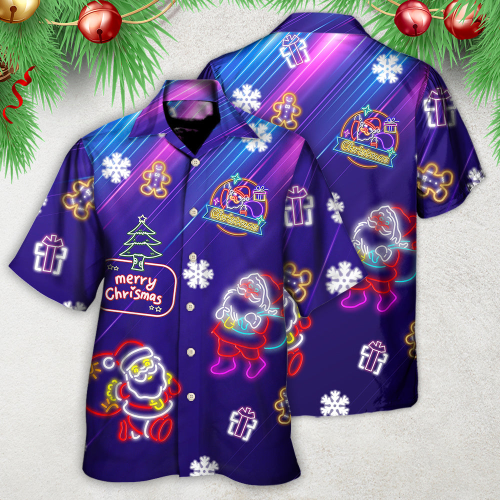 Neon Christmas Santa Light Party Hawaiian Shirt Artwork View For Coastal Escapes And Resort Style