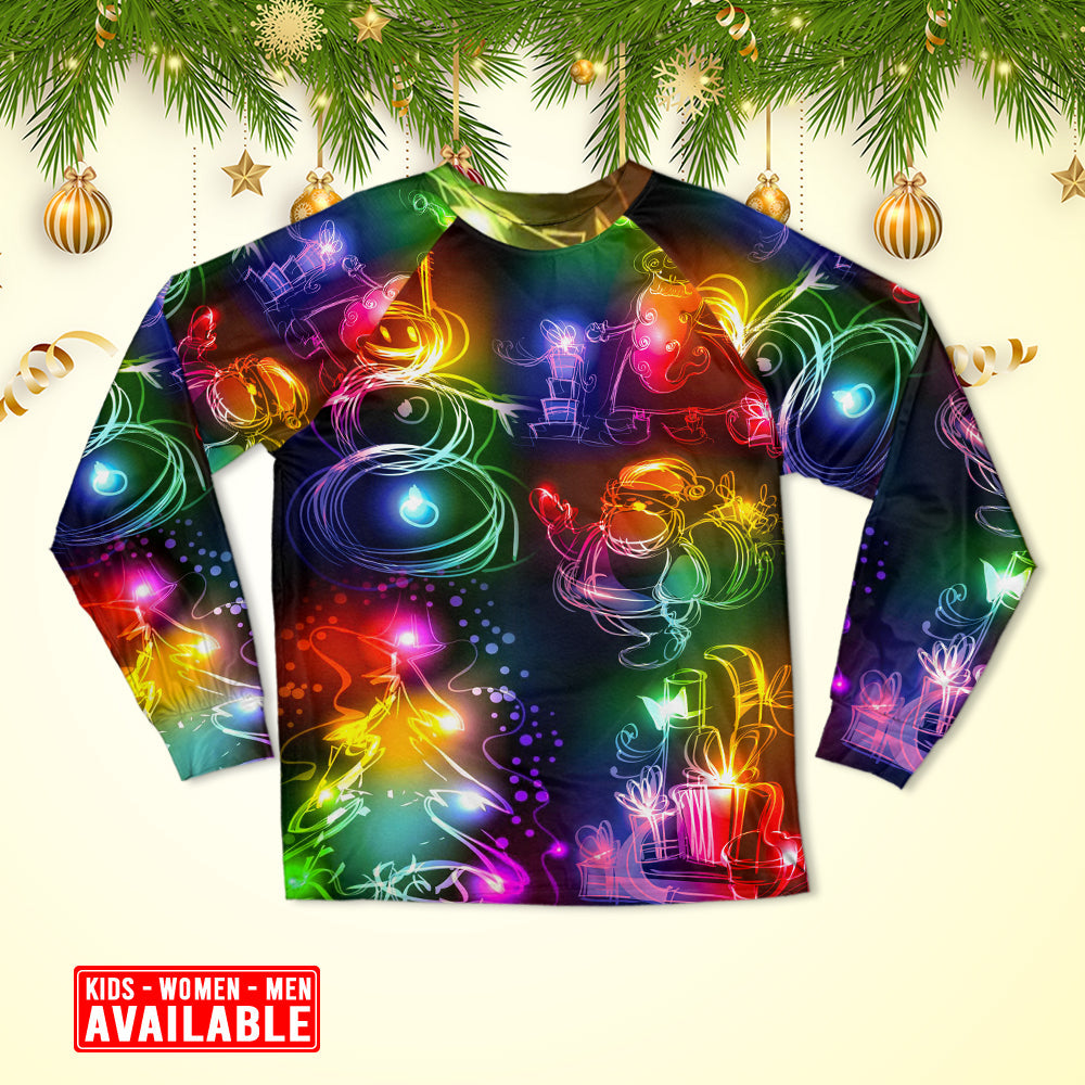 Santa Snowman Christmas Tree Lights Long Sleeve Pajamas Set For Christmas Mornings And Relaxed Lounging
