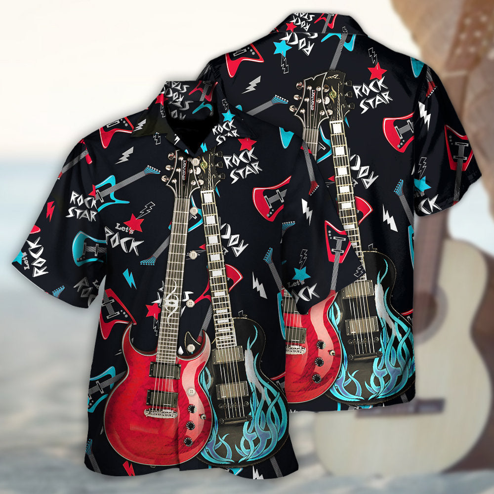 Guitar Playing Music Hawaiian Shirt Artwork View For Weekend Travel And Beach Style