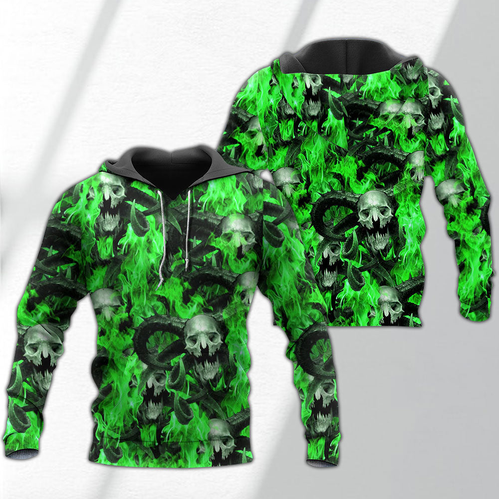 Green Skull Flame Hoodie For Distinctive Streetwear Holidays And Thoughtful Gifts