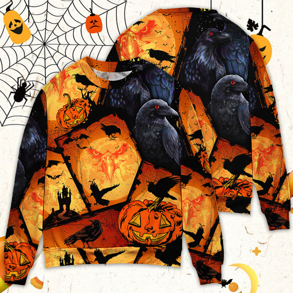 Halloween Raven Pumpkin Night Sweater For Fantasy Fans Casual Outings And Weekend Adventures
