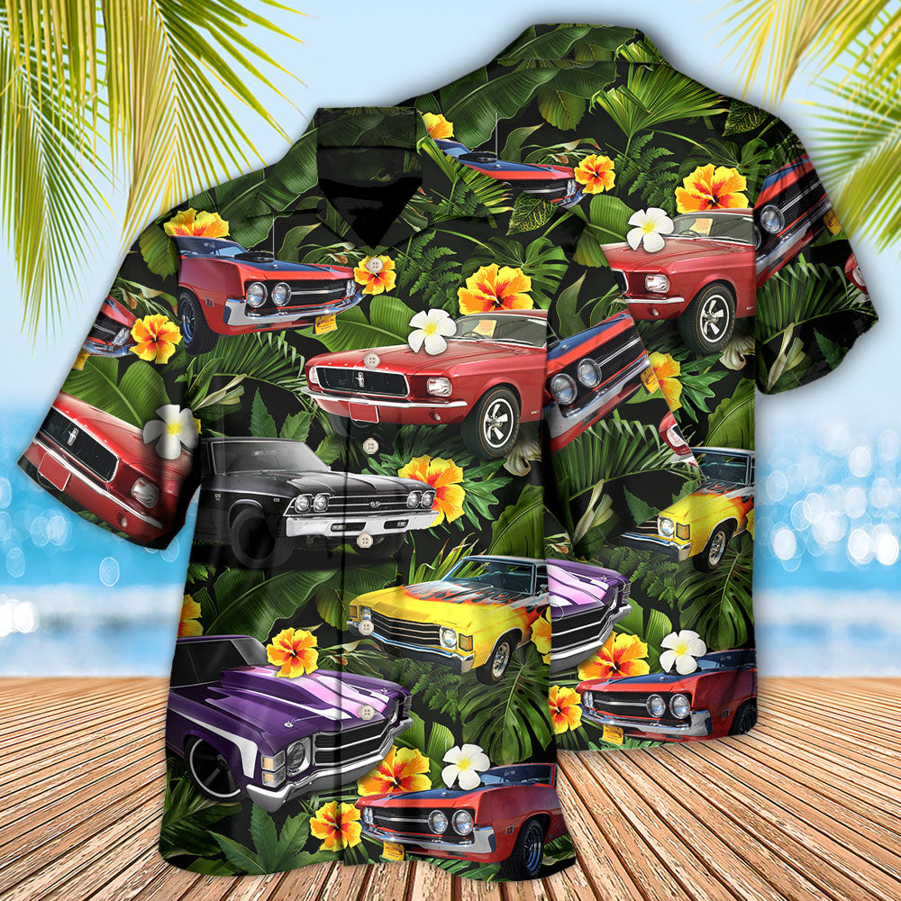 Tropical Car Muscle Vibe Performance Hawaiian Shirt Design Detail For Beach Days And Holiday Travel