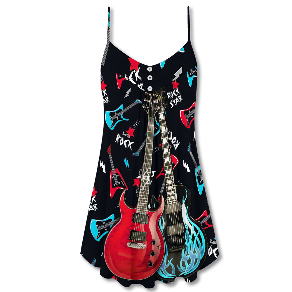 Guitar All I Need Is Music V-Neck Sleeveless Cami Dress For Festivals Travel And Relaxed Casual Summer Wear