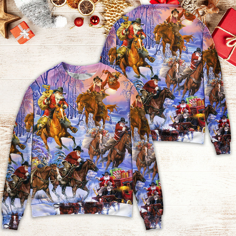 Christmas Santa And Horse Merry Xmas Sweater For Winter Celebrations Family Events And Thoughtful Gifting