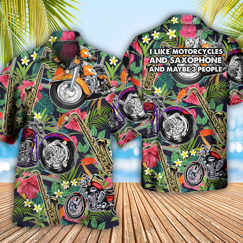 Motorcycle Motorcycles Saxophone Hawaiian Shirt Design Detail For Sunny Adventures And Casual Wear