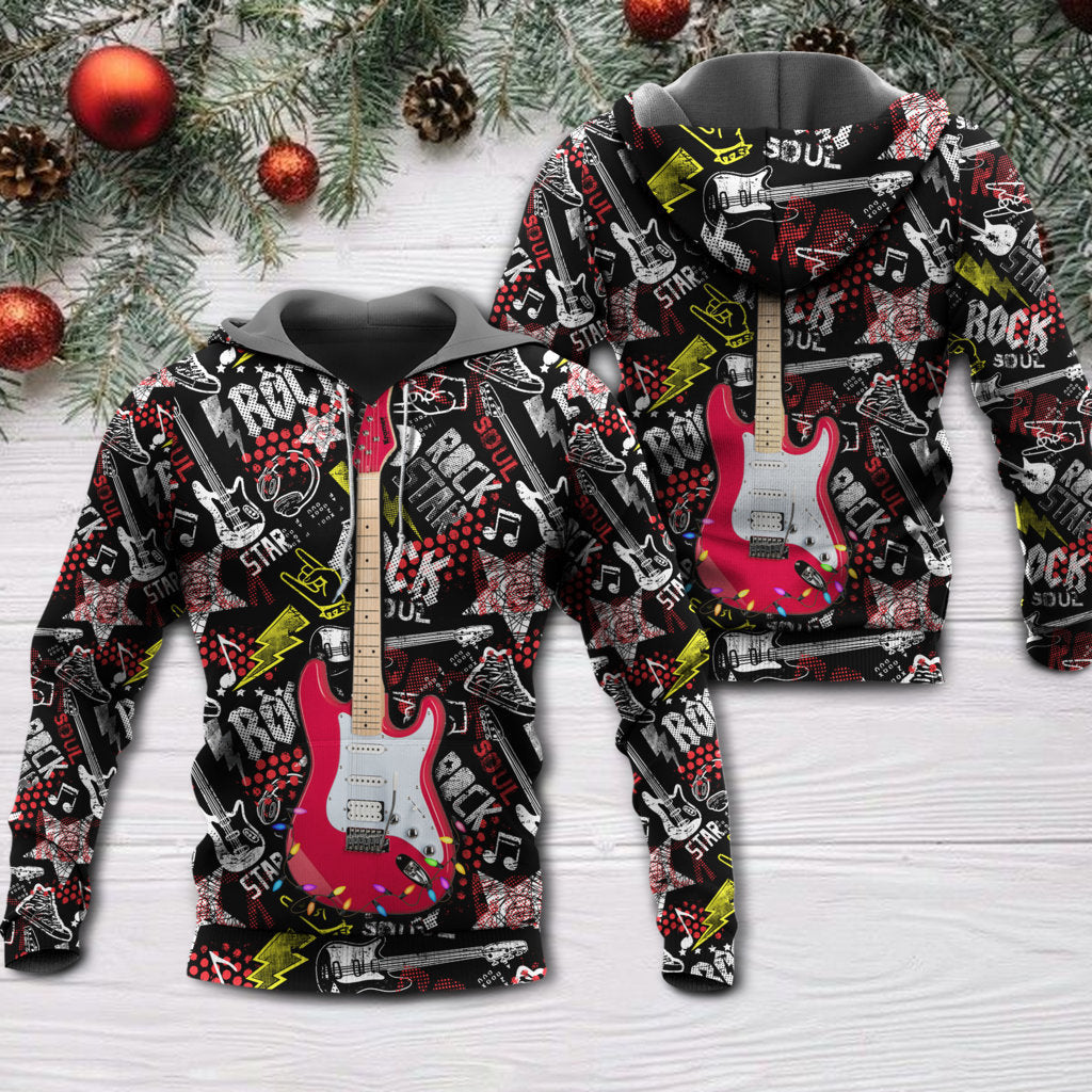 Christmas Guitar Rock Soul Hoodie For Christmas Events Holiday Travel And Comfortable Casual Outfits