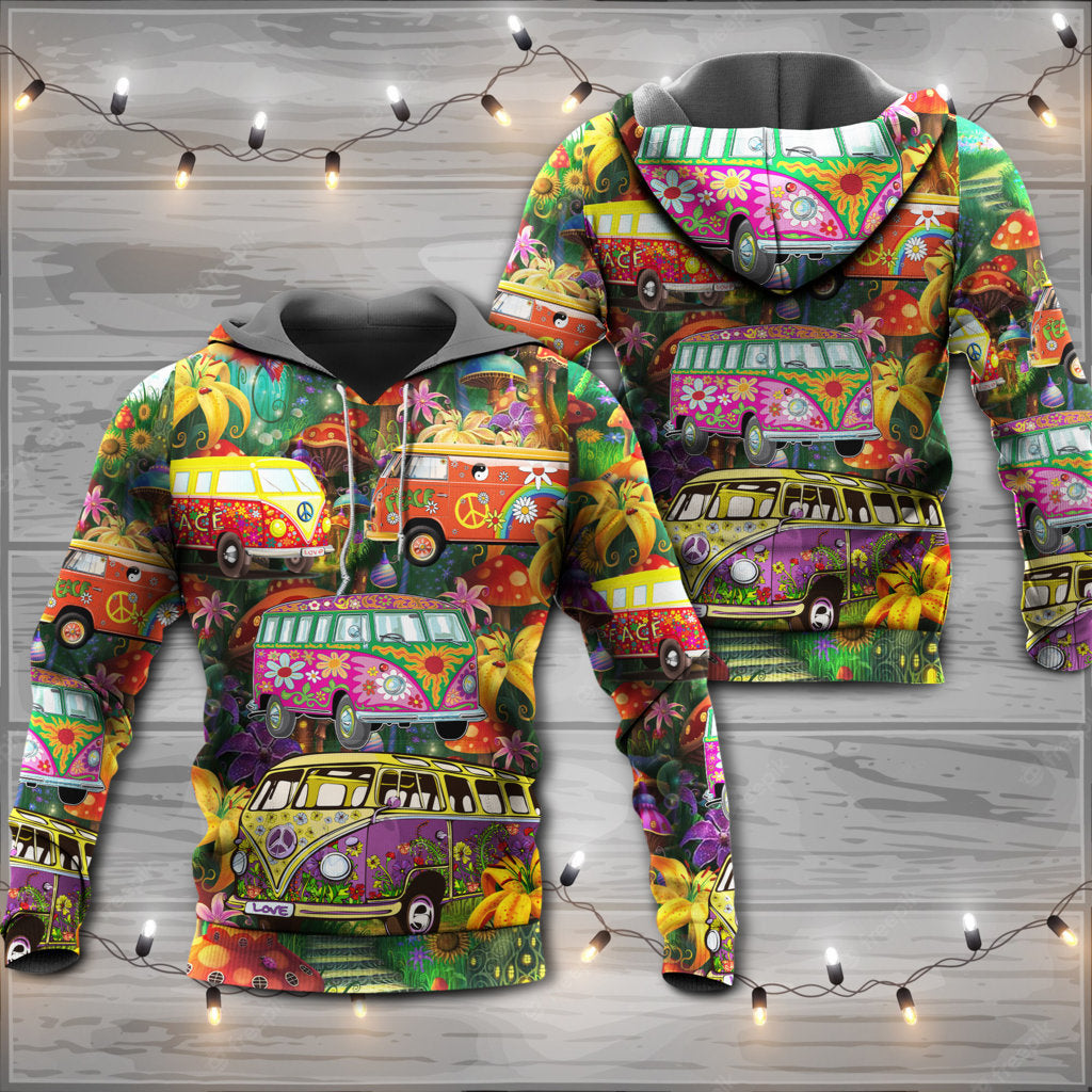 Hippie Colorful Peace Bus Life Hoodie For Free Spirit Outings Holidays And Relaxed Layering