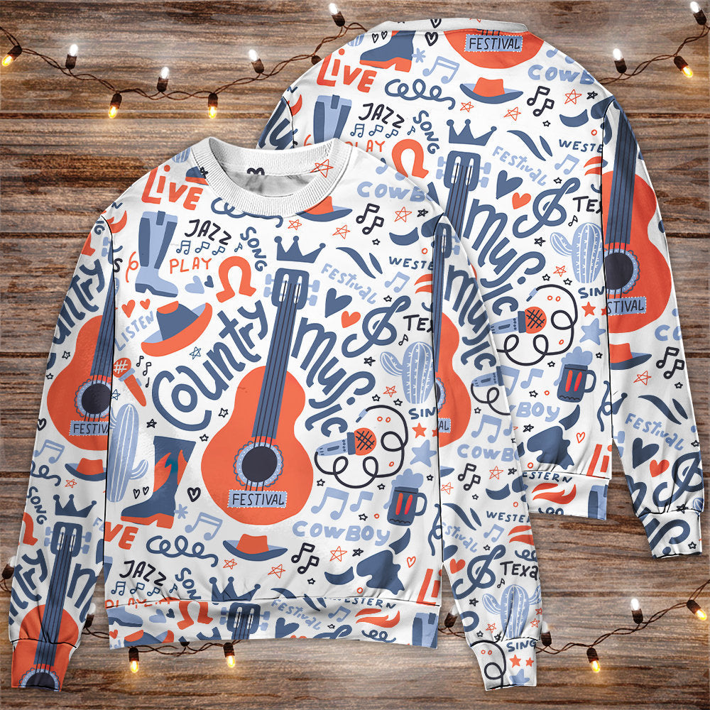 Guitar Country Music Festival Sweater For Holidays Parties And Comfortable Everyday Wear