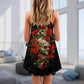 Skull And Roses Art V-Neck Sleeveless Cami Dress For Creative Festivals And Dramatic Warm Weather Fashion