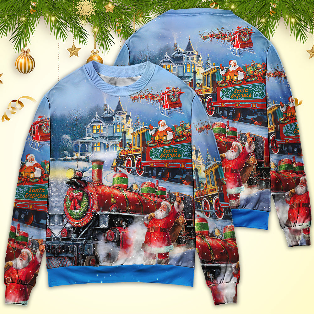Christmas Santa Train Gift Painting Sweater For Family Gatherings Winter Travel And Everyday Seasonal Comfort