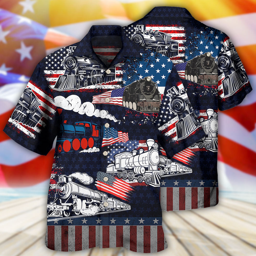Train Independence Day Hawaiian Shirt Design View For Resort Travel And Thoughtful Gifting