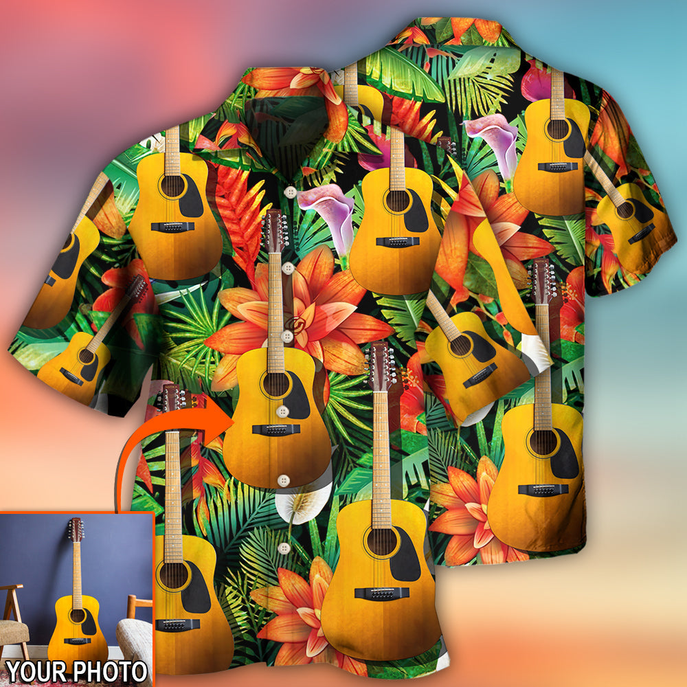 Tropical Guitar Various Custom Photo Hawaiian Shirt For Beach Parties And Weekend Getaways