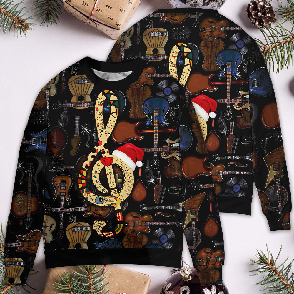 Christmas Guitar Happiness Santa Hat Sweater For Holiday Travel Winter Outings And Cheerful Gift Giving