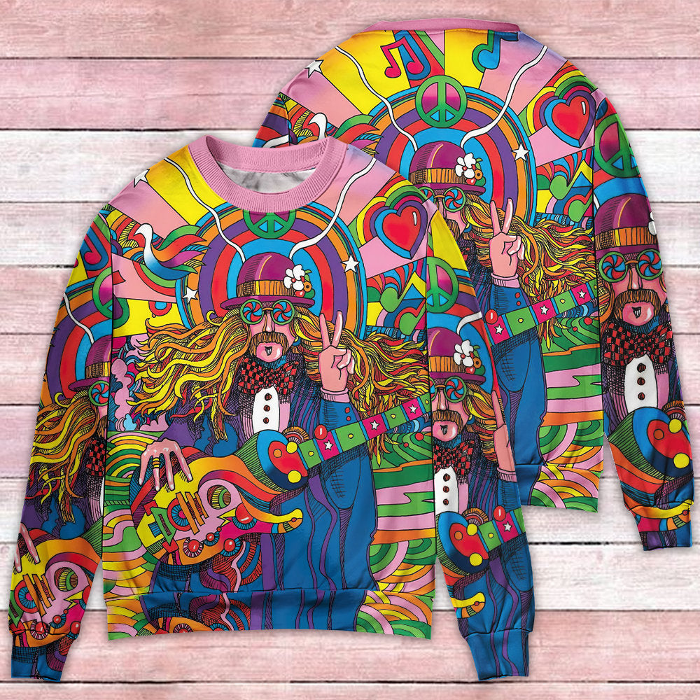 Hippie Rock Music Colorful Sweater For Free Spirited Outfits Holidays And Everyday Comfort