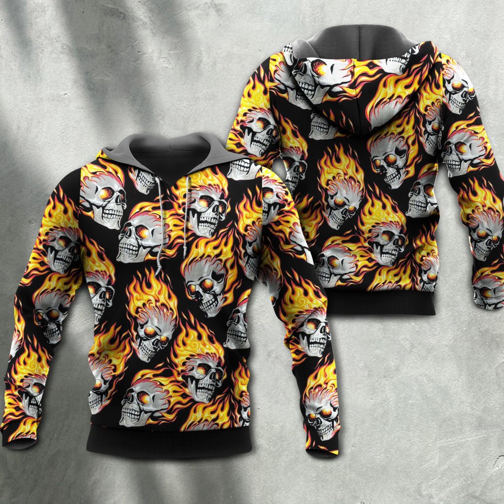 Skull Fire Energy Hoodie For Gothic Streetwear Night Events And Bold Everyday Style