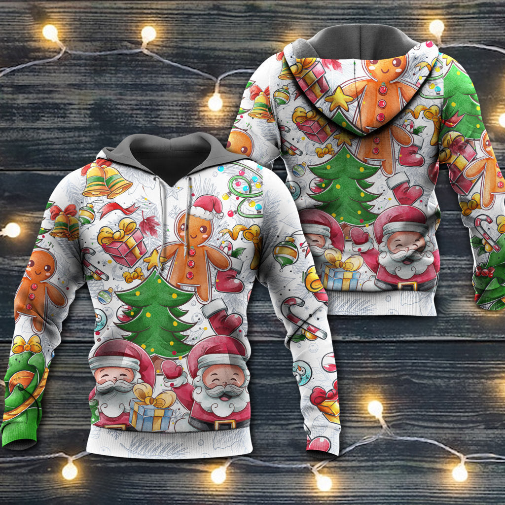 Cute Christmas Santa Snowman Gingerbread Hoodie For Winter Streetwear Christmas Travel And Seasonal Home Gatherings