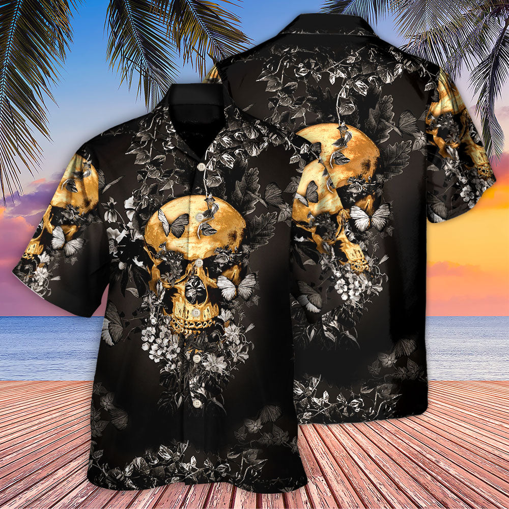Floral Dark Skull Grow Moments Hawaiian Shirt Pattern Detail For Summer Holidays And Outdoor Fun