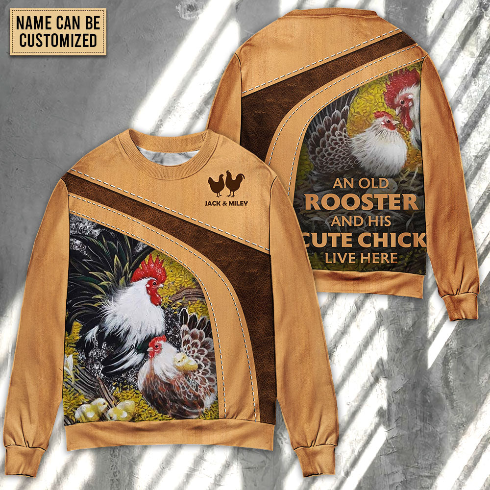 Old Rooster And Cute Chick Farm Sweater For Casual Wear Travel Parties And Comfortable Seasonal Style