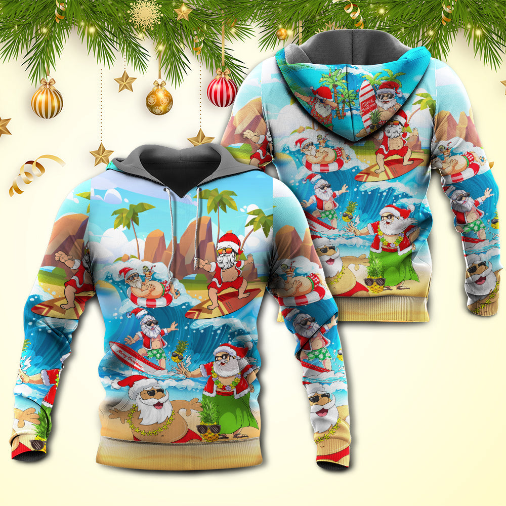 Tropical Funny Christmas Santa Beach Vacation Hoodie For Christmas Gatherings Outdoor Trips And Relaxed Seasonal Style