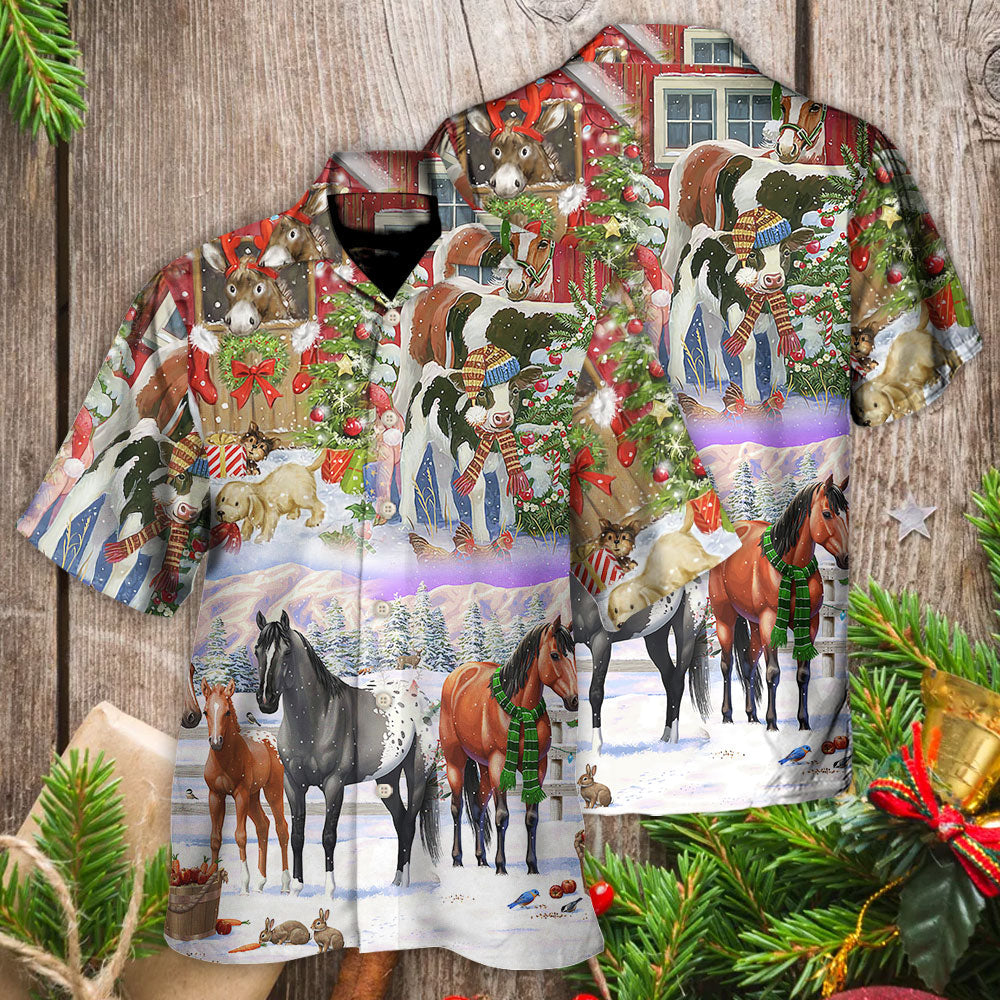 Festive Christmas Farm Hawaiian Shirt Tropical Styling View For Outdoor Gatherings