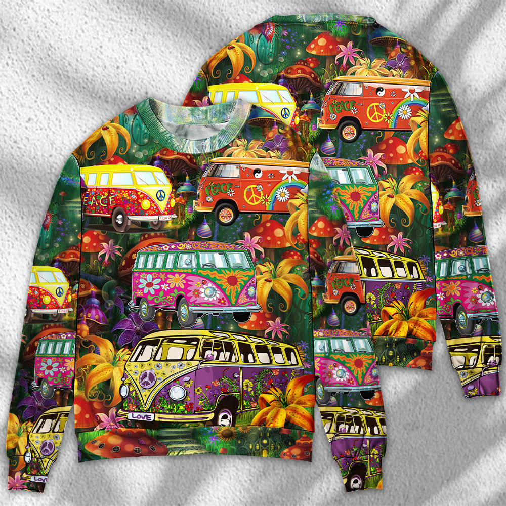 Hippie Bus Peace Colorful Sweater For Psychedelic Art Fans Outdoor Events And Distinctive Gifts