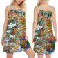 Hippie Animals Joyful Companions Love Beach V-Neck Sleeveless Cami Dress For Music Festivals And Thoughtful Boho Gifting