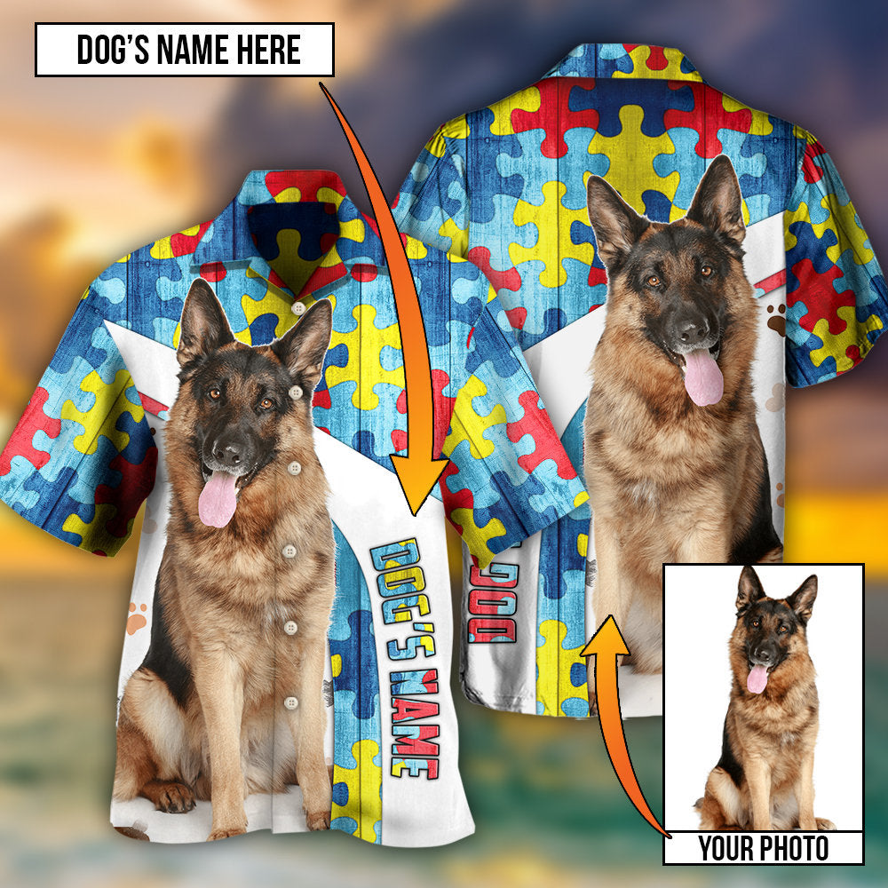 German Shepherd Strong Dog Personalized Photo Hawaiian Shirt Graphic Artwork Detail For Beach Days
