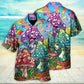 Bohemian Colorful Happy Mushroom Hawaiian Shirt Pattern Detail For Vacation Travel And Daily Wear