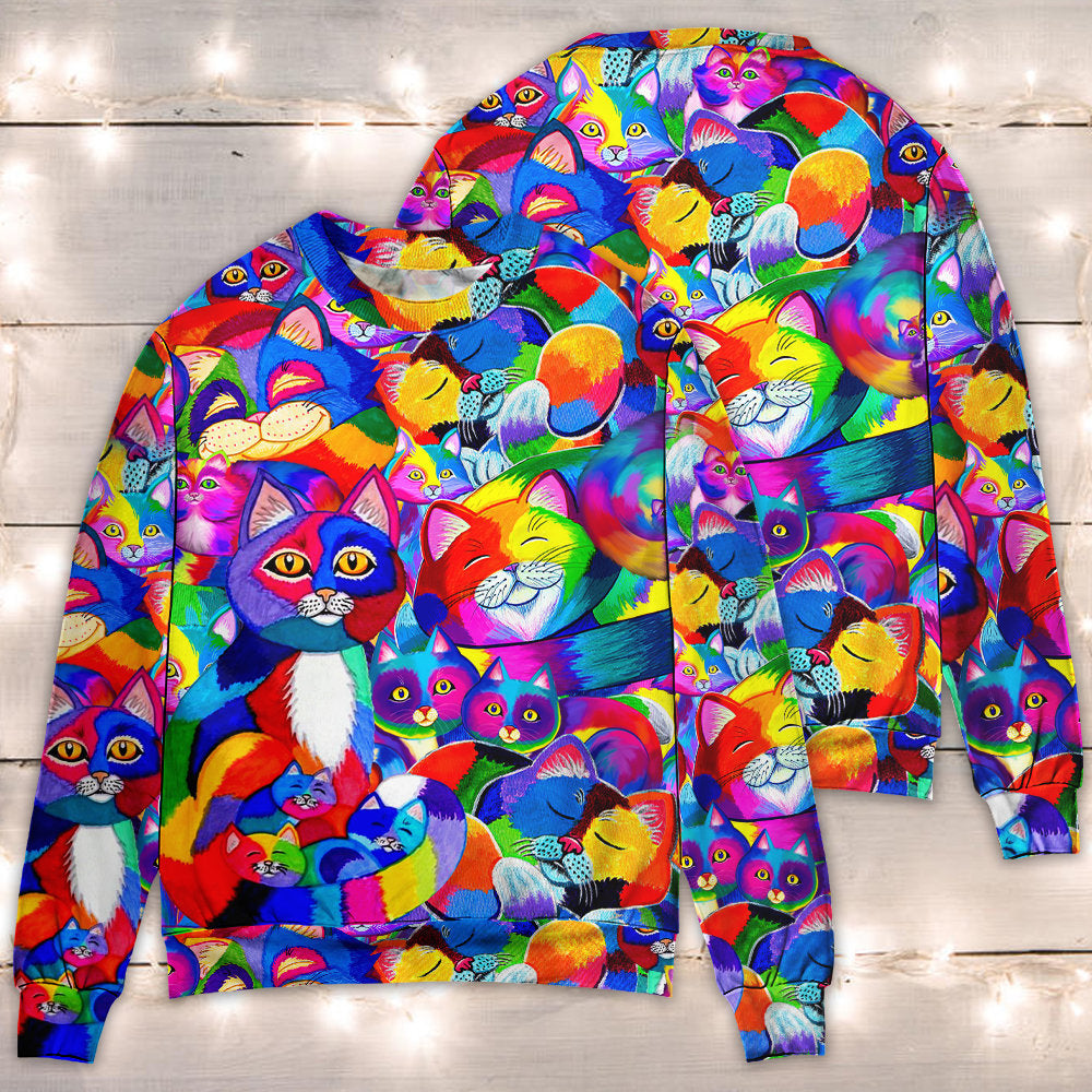 Colorful Rainbow Cat Sweater For Animal Inspired Style Events And Comfortable Daily Wear