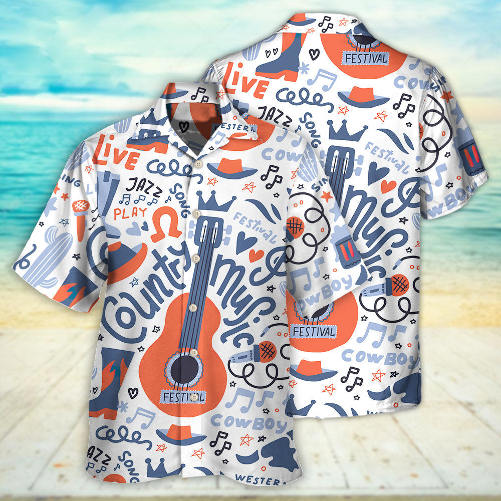 Guitar Country Music Festival Elements Hawaiian Shirt Artwork Detail For Tropical Trips And Casual Outings