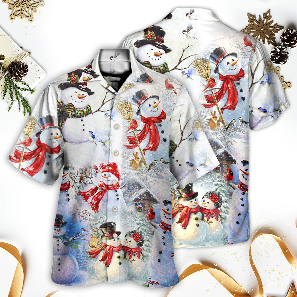 Festive Snowman Christmas Hawaiian Shirt Tropical Styling View For Resort Wear