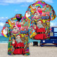 Summer Christmas July Santa Hippie Hawaiian Shirt For Winter Celebrations, Beach Travel, And Relaxed Holiday Wear