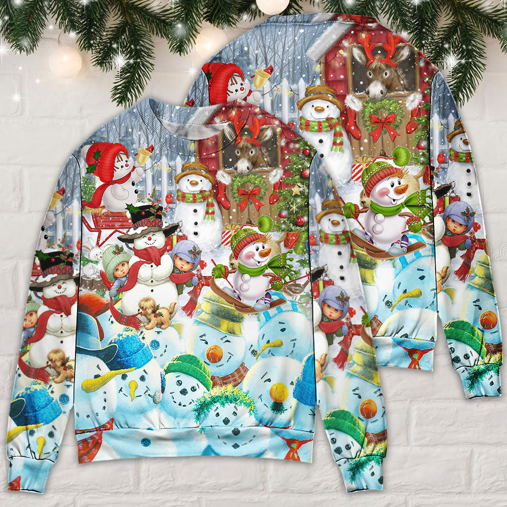 Snowman Happy Farm Holiday Christmas Sweater For Winter Celebrations Family Events And Relaxed Seasonal Styling