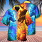 Fantasy Wolf Couple Fire Energy Hawaiian Shirt Detailed Pattern View For Casual Outings