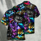 Funny Neon Colorful Cat Light Hawaiian Shirt For Beach Parties And Weekend Getaways