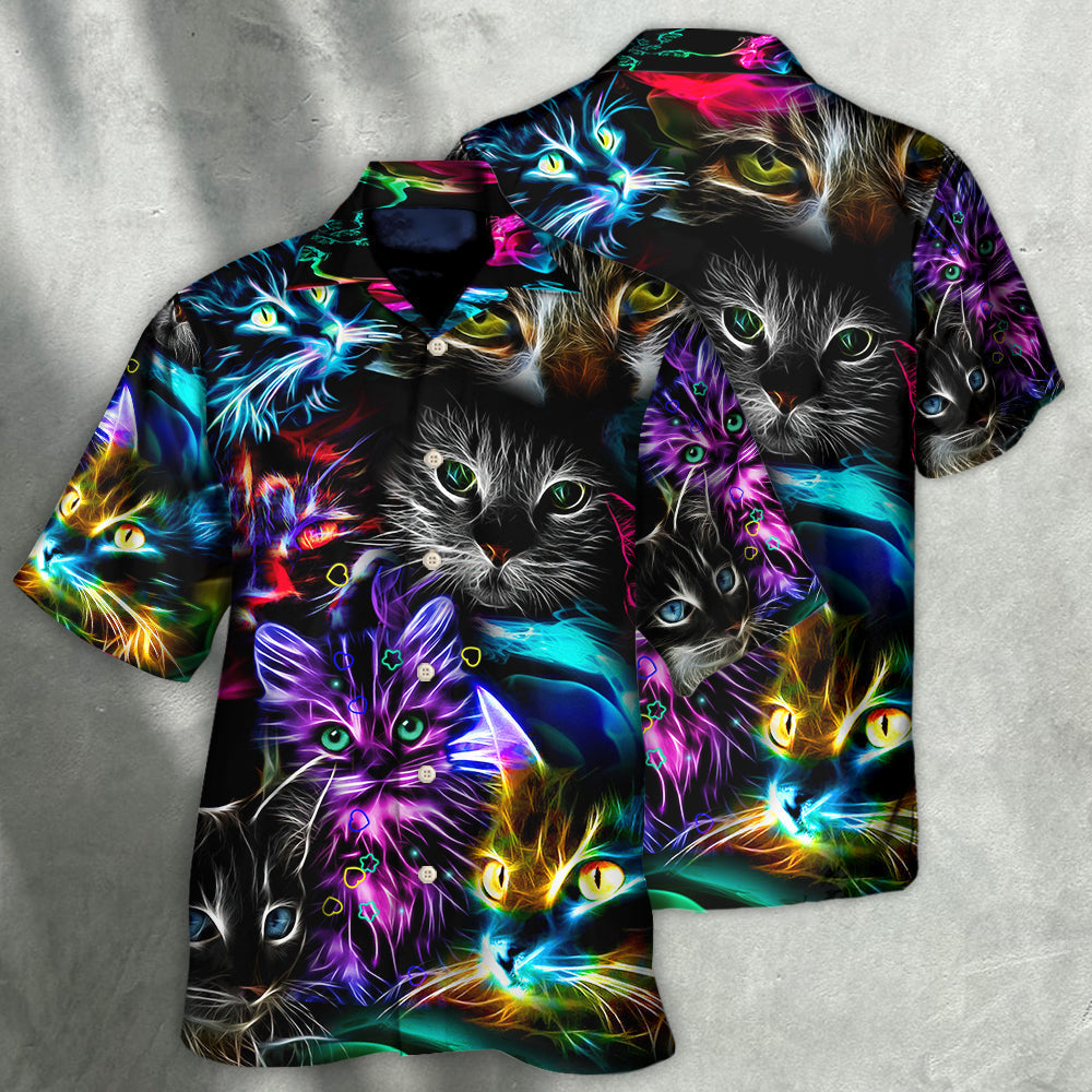 Funny Neon Colorful Cat Light Hawaiian Shirt For Beach Parties And Weekend Getaways