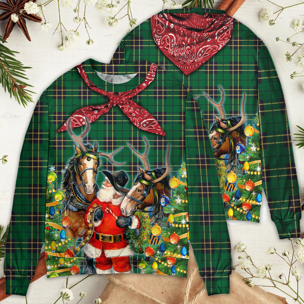 Christmas Santa Cowboy Green Sweater For Winter Celebrations Family Events And Thoughtful Gifting