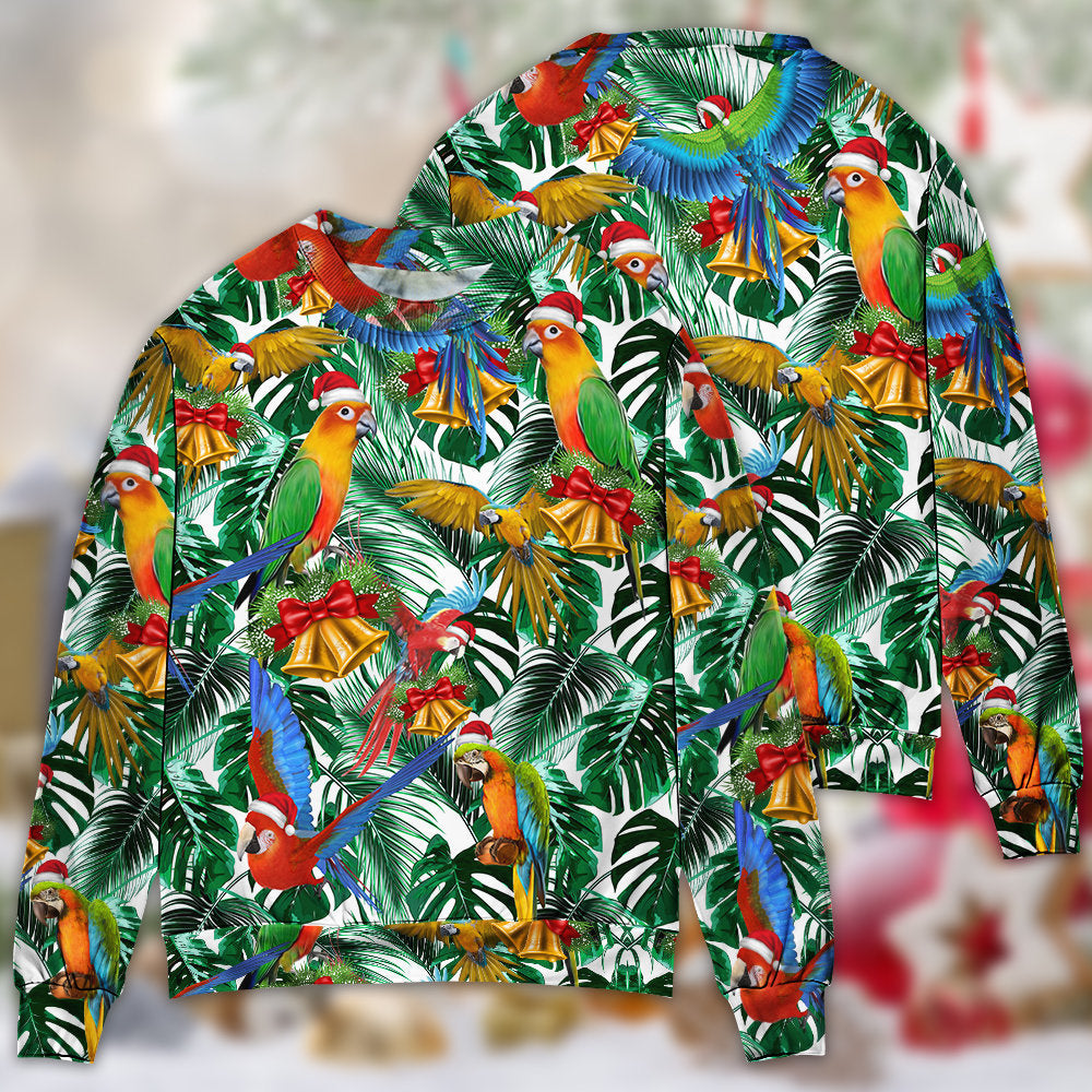 Parrot Xmas Tropical Leaf Sweater For Family Gatherings Winter Travel And Everyday Seasonal Comfort