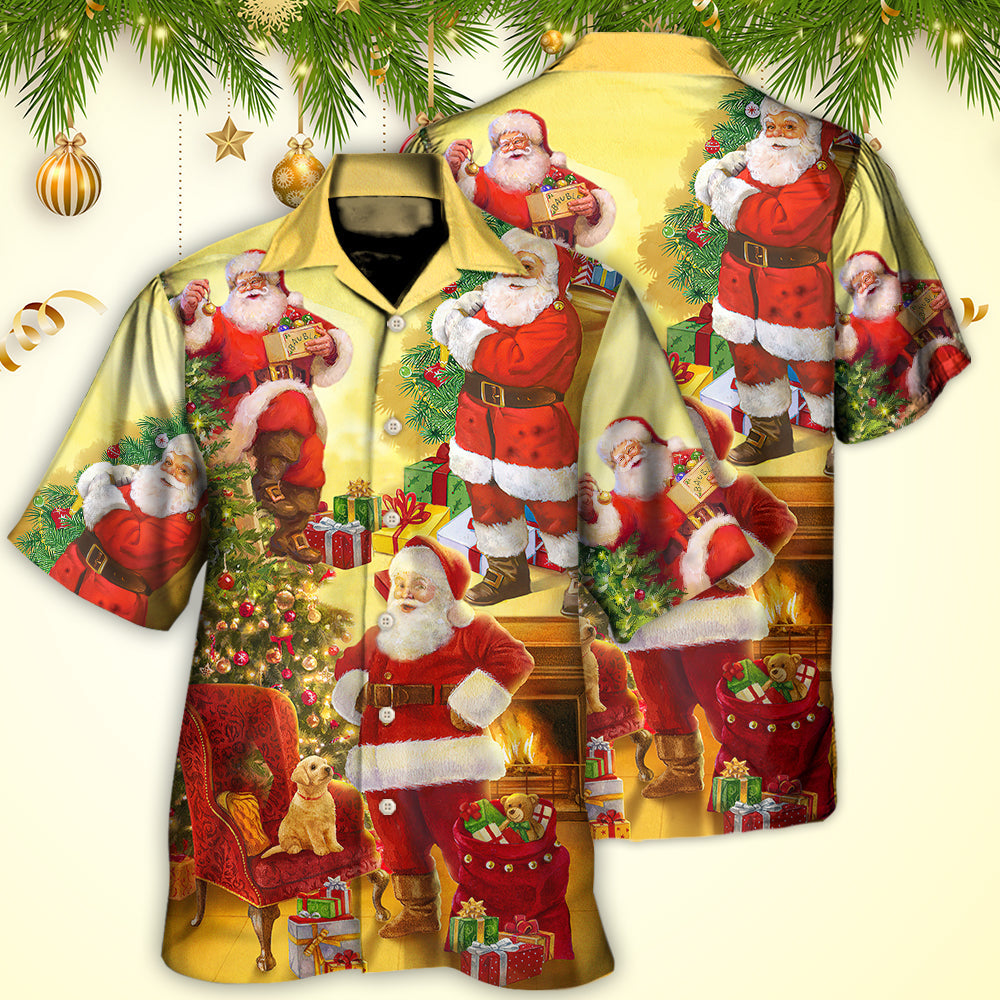 Christmas Santa Hawaiian Shirt Tropical Styling View For Resort Wear