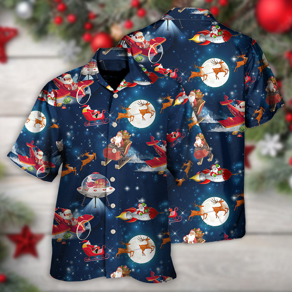 Festive Christmas Astronaut Hawaiian Shirt Artwork Detail For Resort Trips And Outdoor Activities