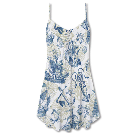 Ocean Life Vintage Sailboat Map – Women's Summer Sleeveless V-Neck Camisole Dress