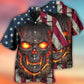 Patriotic Vintage Burning Skull Angry Hawaiian Shirt For Holiday Gatherings, Coastal Trips, And Proud Seasonal Style