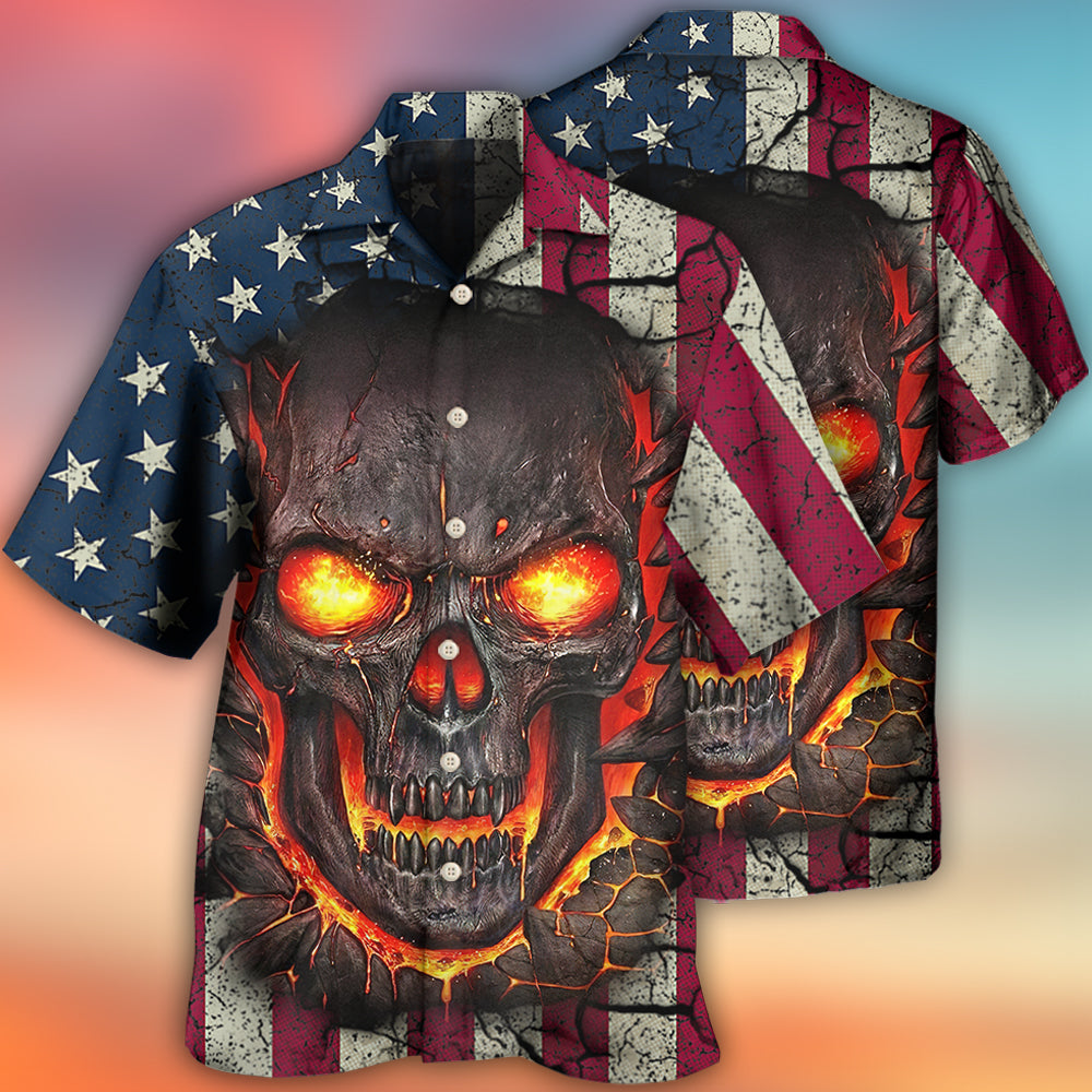 Vintage Skull Burning American Flag Hawaiian Shirt Pattern View For Lightweight Everyday Style