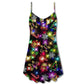 Christmas Tree Gifts Gingerbread Neon V-Neck Sleeveless Cami Dress For Vacations And Casual Warm Weather Wear