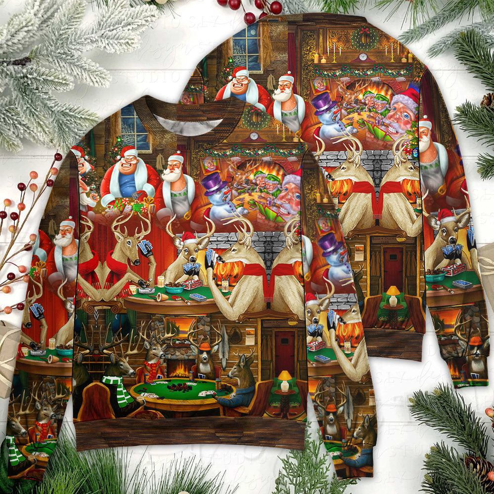 Christmas Poker Night Santa And Friends Sweater For Winter Parties Seasonal Adventures And Relaxed Everyday Styling