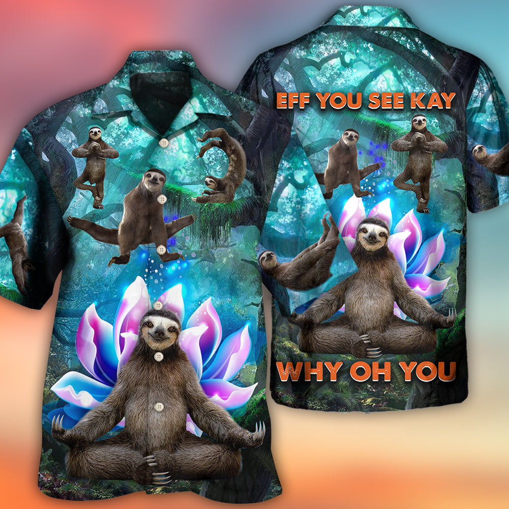 Floral Sloth Yoga Pose Forest Lotus Hawaiian Shirt Artwork View For Coastal Escapes And Resort Style