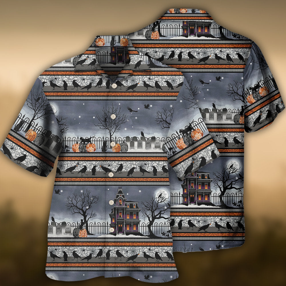 Halloween Spooky Border Hawaiian Shirt Resort Outfit View For Warm Weather Events