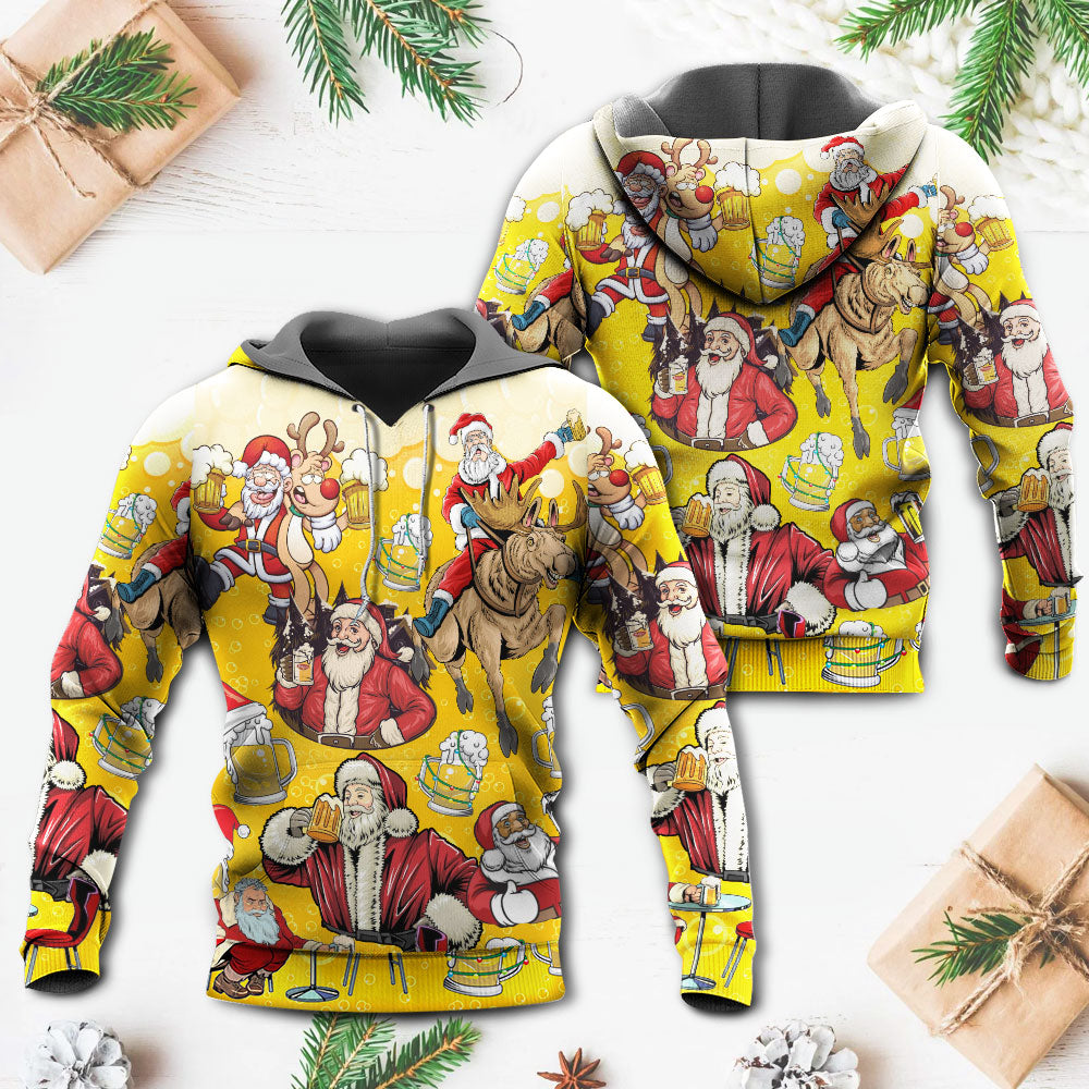 Funny Beer Santa Holiday Hoodie For Christmas Events Holiday Travel And Comfortable Casual Outfits