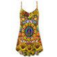 Hippie Sunflowers Love Sunshine V-Neck Sleeveless Cami Dress For Festivals Travel And Relaxed Casual Summer Wear